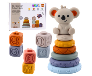 Beebidele mõeldud pehme Montessori klotsitorn närimis- ja õppemänguks