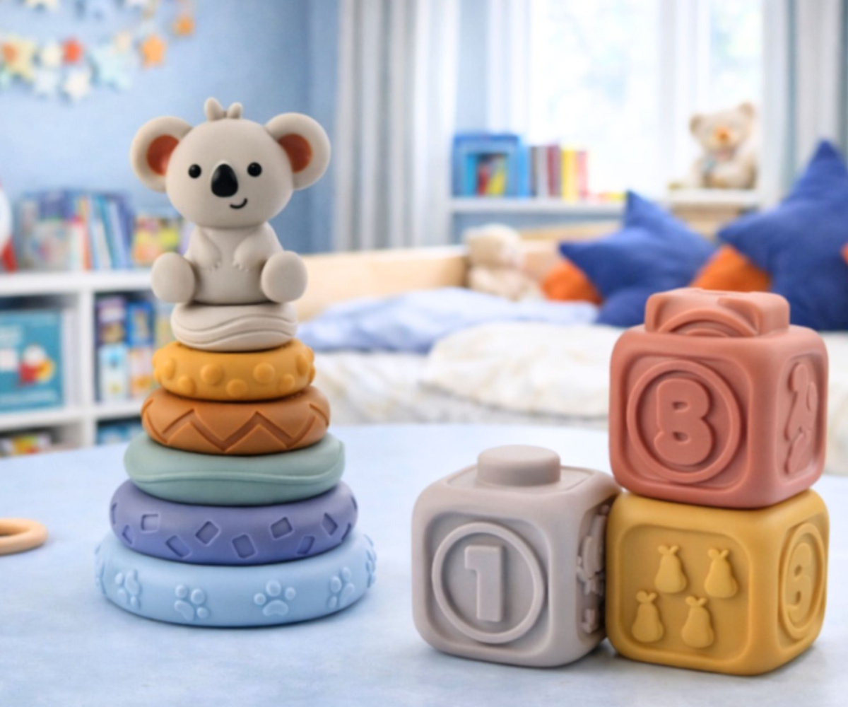 Toidukvaliteediga silikoonist sensoorne torn ja klotsid beebile