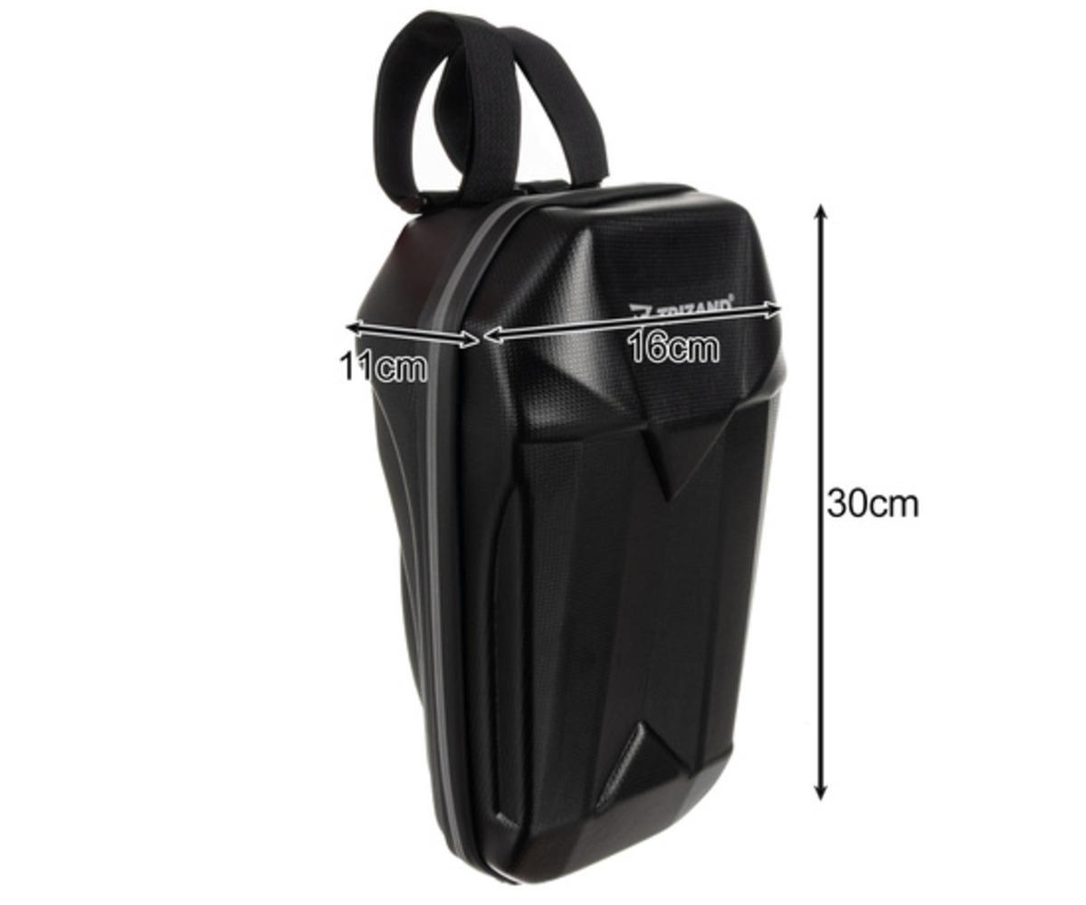 Tõukerattakoti juhtrauale 5L mõõtmed: pikkus 30cm, laius 16cm ja sügavus 11cm.