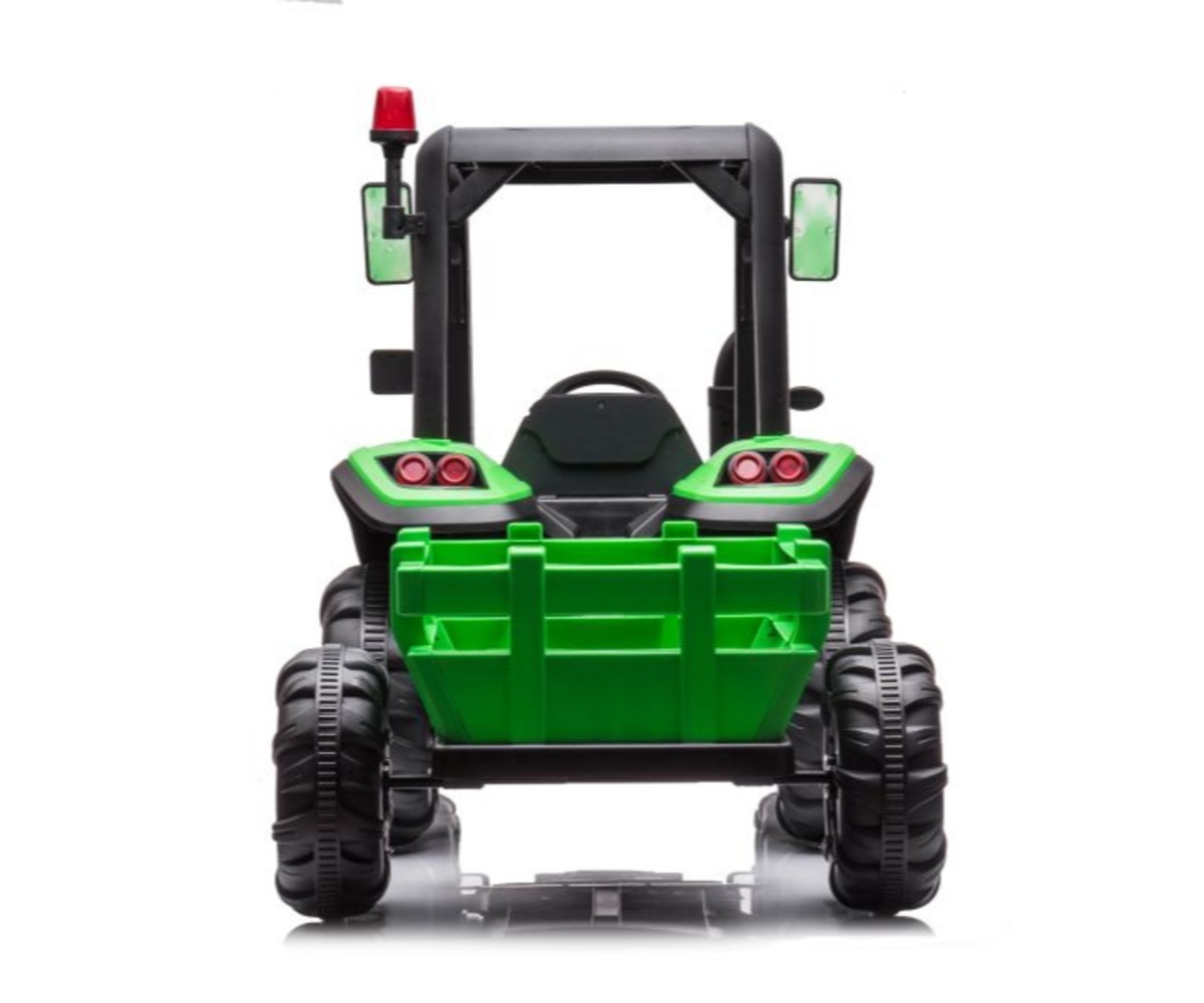 Tagumine vaade laste elektrilisest traktorist järelkäruga BLT-206 (2x200W) – roheline.