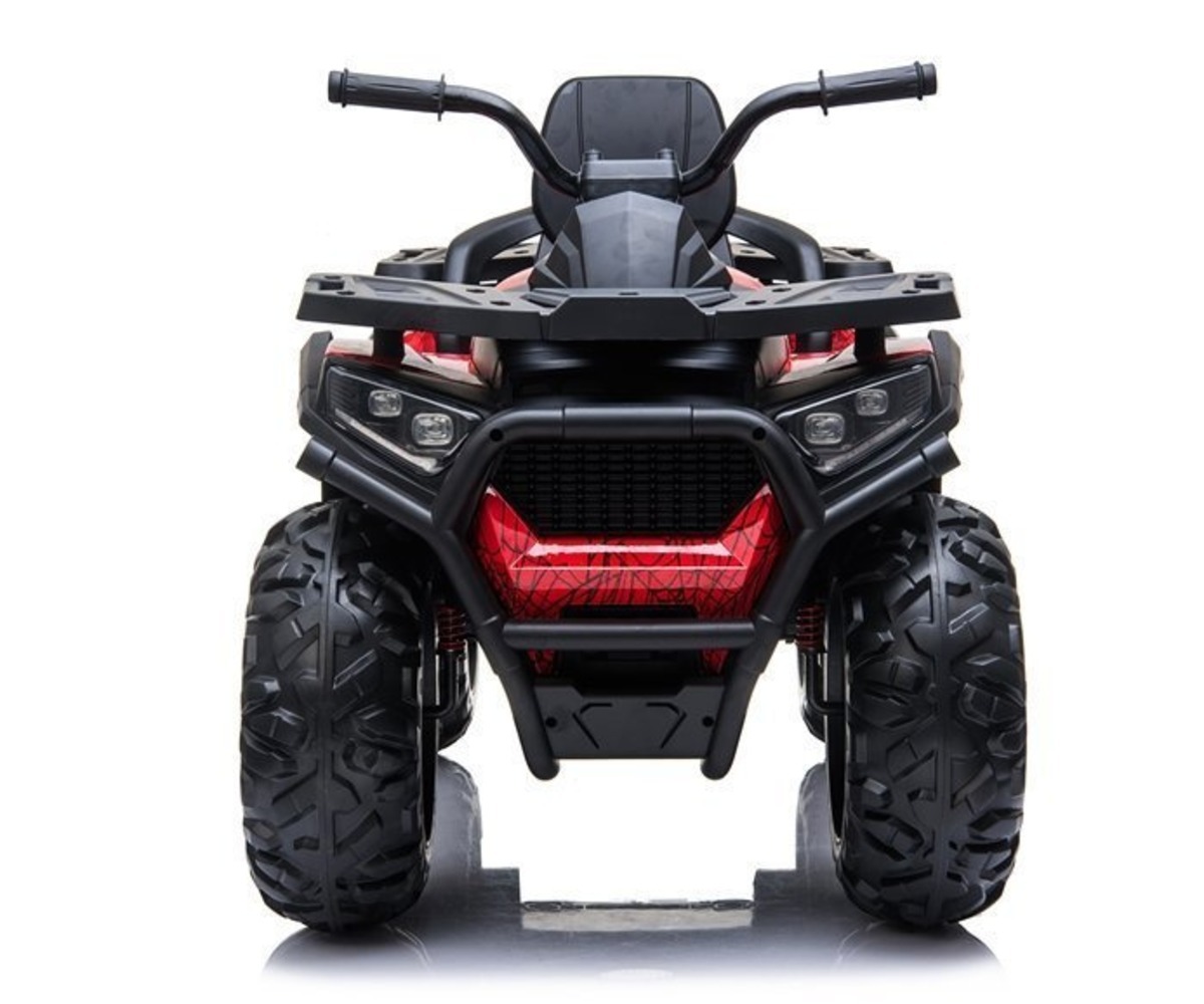 Elektriline laste ATV Spider (4x45W) - punane, esivaat, näidates ATV jõulist disaini ja LED-valgusteid.