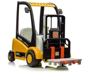 Laste elektriline kahveltõstuk XMX638 (2x45W) – kollane, tagantvaates, rõhutades selle ehitust.