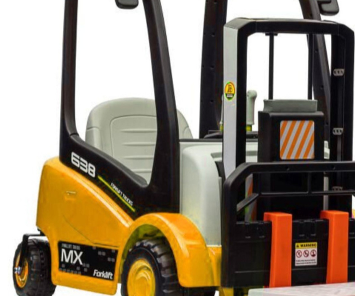 Laste elektriline kahveltõstuk XMX638 (2x45W) – kollane, külgvaates, näidates selle disaini.