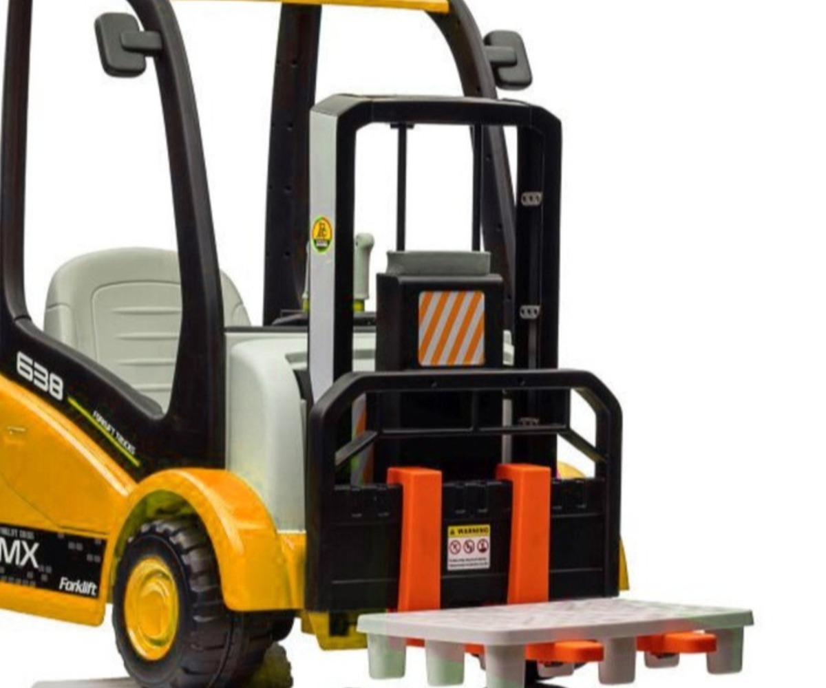 Laste elektriline kahveltõstuk XMX638 (2x45W) – kollane, detailvaates, rõhutades tõsteseadme funktsioone.