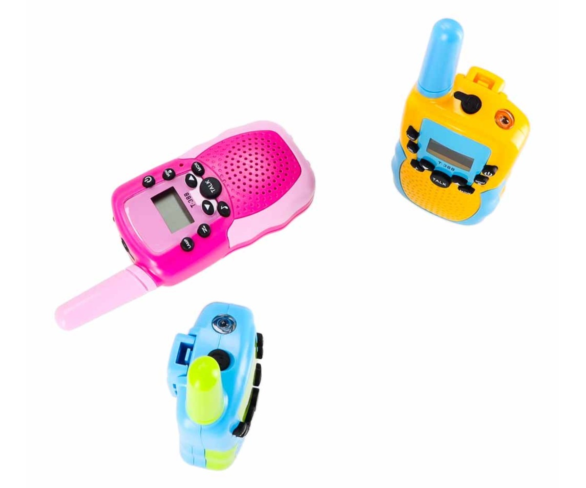Kolm erinevat raadiosaatjat, sealhulgas roosa, sinine ja kollane, laste raadiosaatjate komplekt – 3tk.