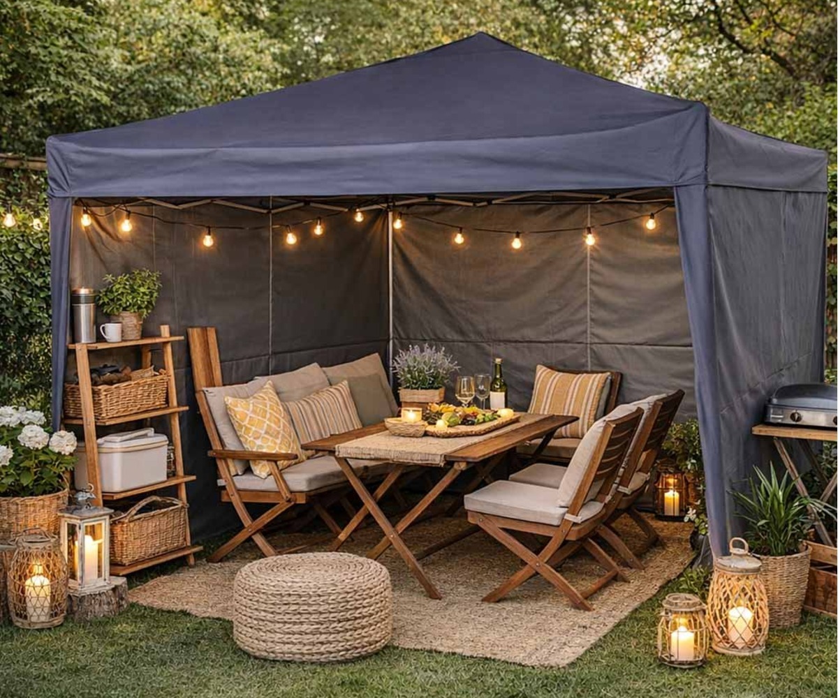 Aiapaviljon 3x3m must, stiilne koht sõpradega koos viibimiseks rõdul või aias.