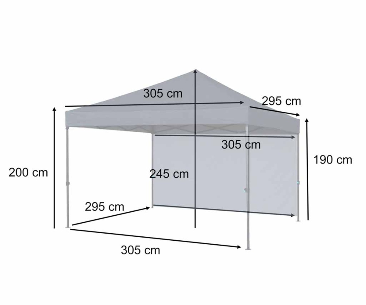 Aiapaviljon 3x3m must, dimensioonide diagramm peotelgi jaoks.