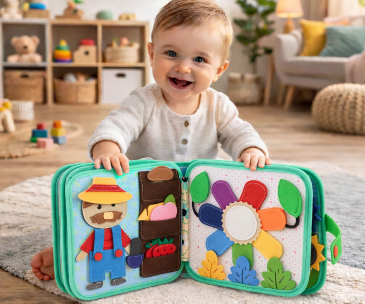 Vildist õpiraamat lapsele sobitamiselementide ja taluloomadega