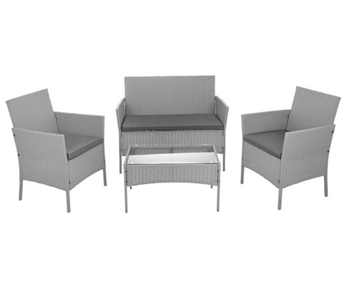 Hall tehnorotangist mööblikomplekt kahekohalise diivani ja tugitoolidega