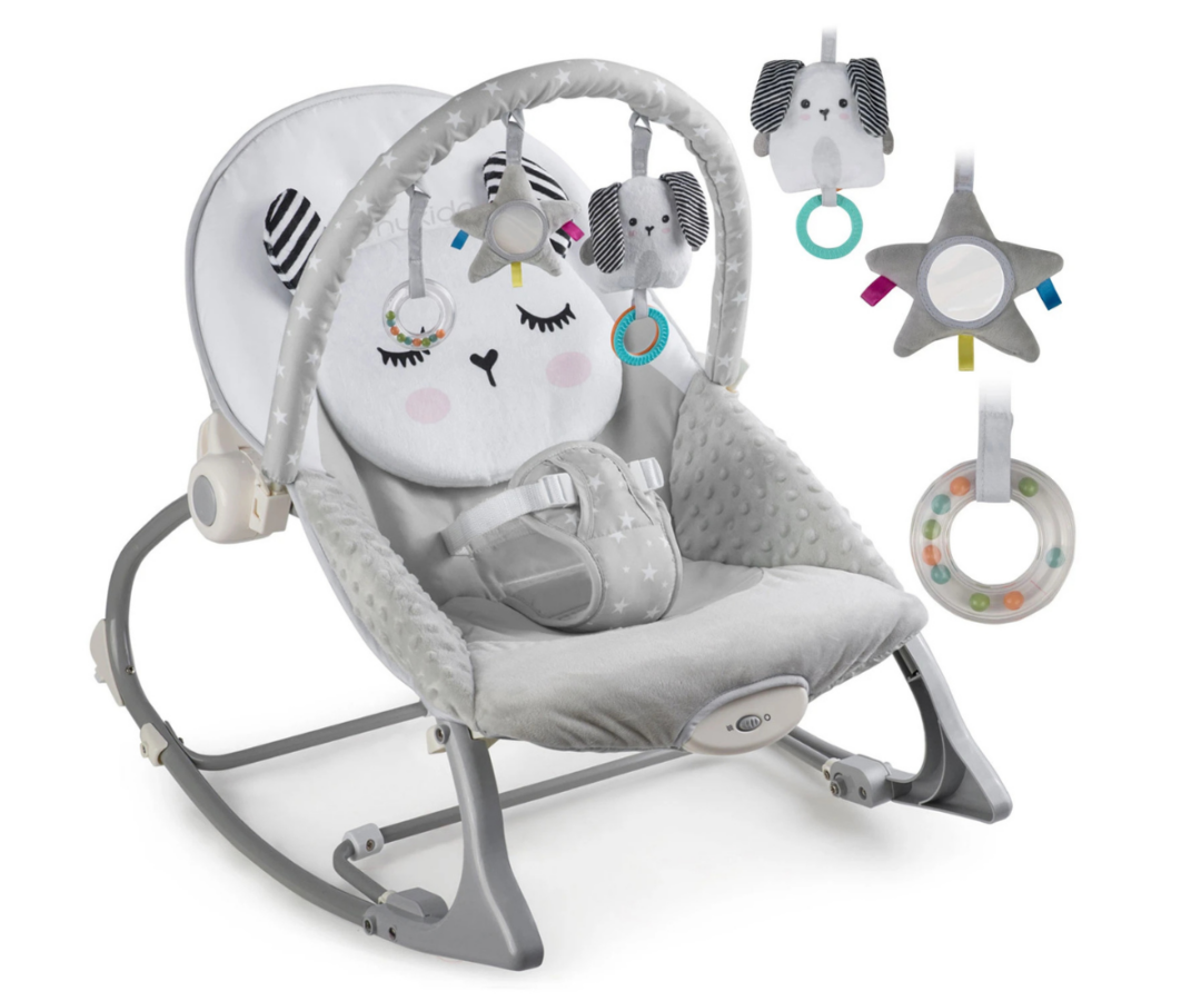 Hall lamamistool beebile turvarihmade, mängukaare ja vibratsioonifunktsiooniga