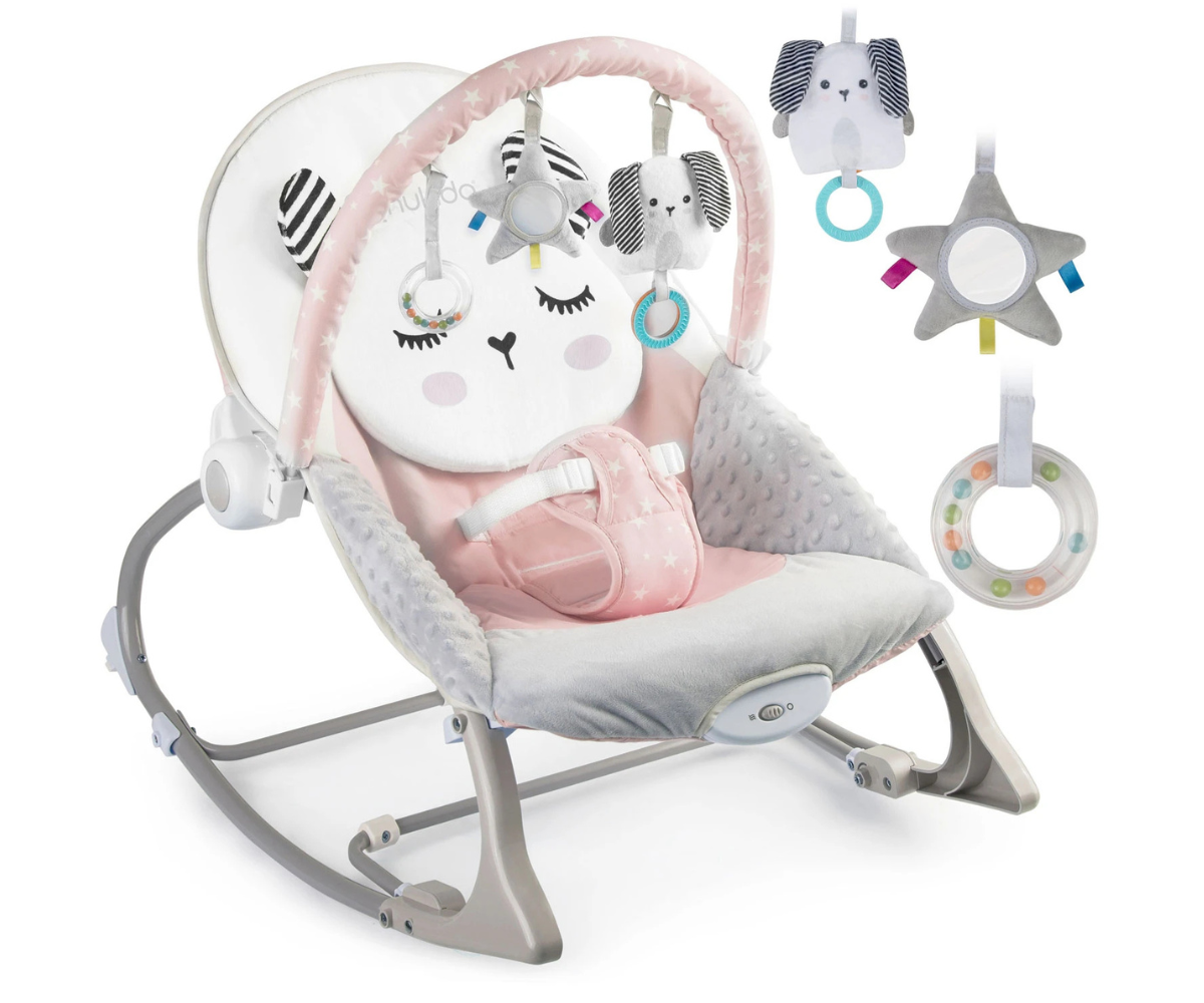 Beebikiik lamamistool Nukido roosas toonis mängukaare ja mänguasjadega