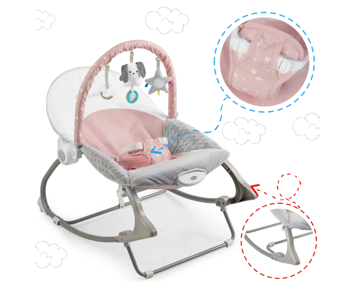 Roosa beebi lamamistool rahustava vibratsiooni ja reguleeritava seljatoega