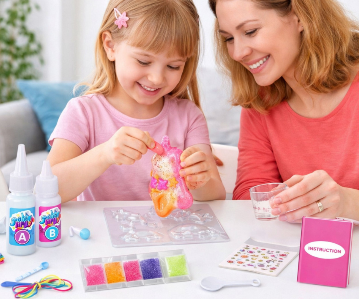 Ükssarviku-teemaline geel-ehete komplekt sädeluse ja vormidega