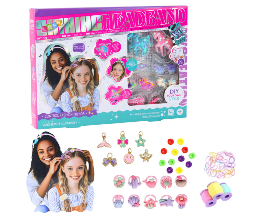 Loovkomplekt laste peavõrude meisterdamiseks värviliste ja sädelevate detailidega