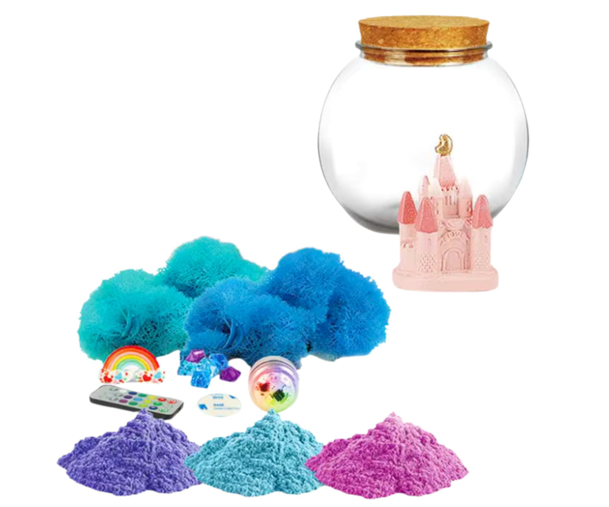 Ükssarviku teemaline terraariumi komplekt värvilise liiva ja kaunistustega