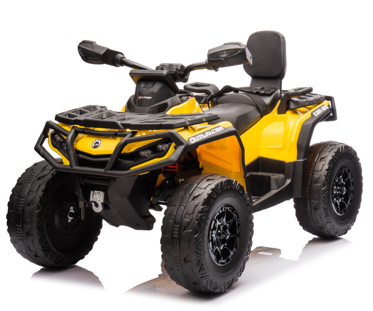 Kollane laste aku ATV Can Am Outlander realistliku ja sportliku disainiga