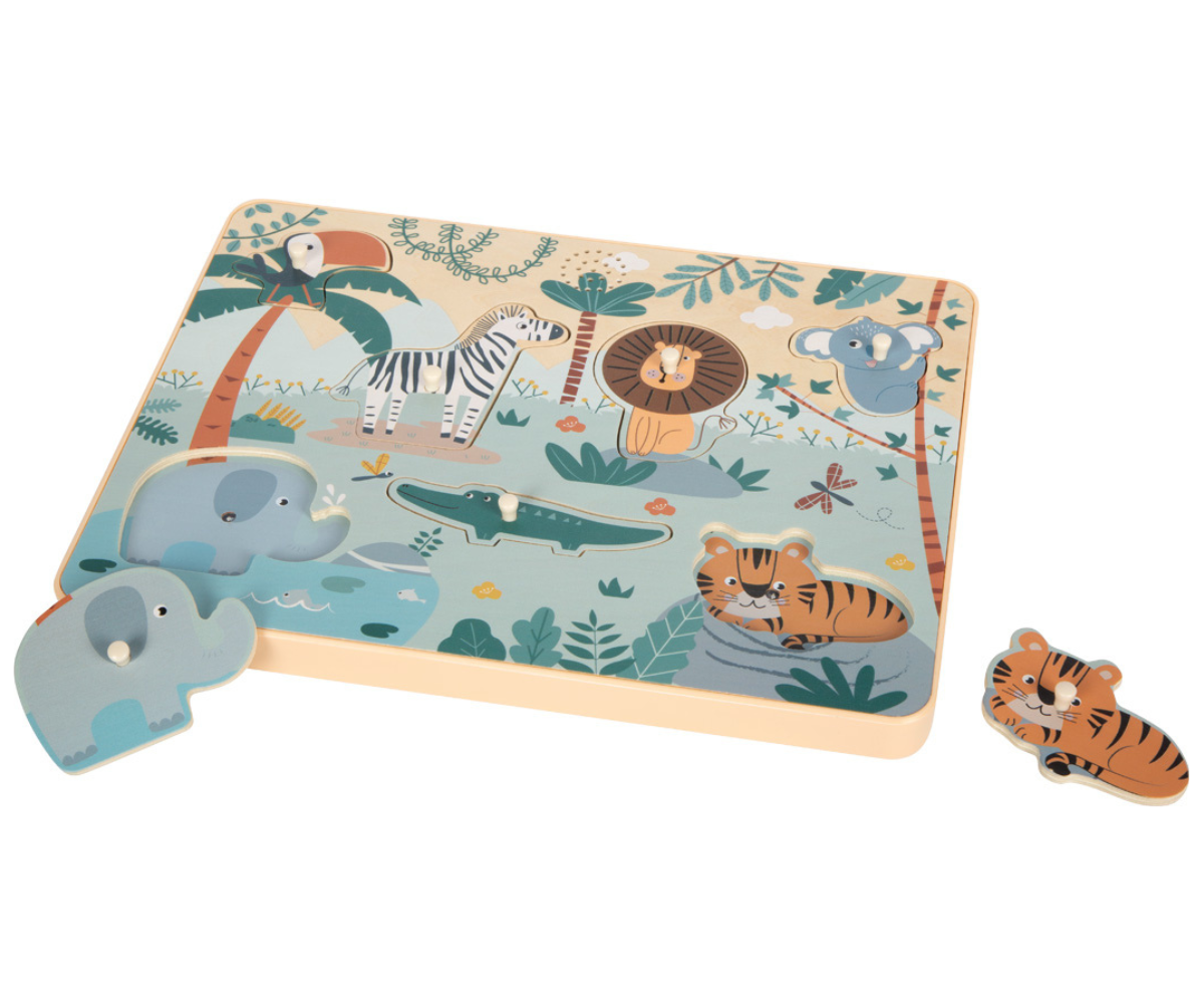 Small foot puidust loomahäältega pusle Safari