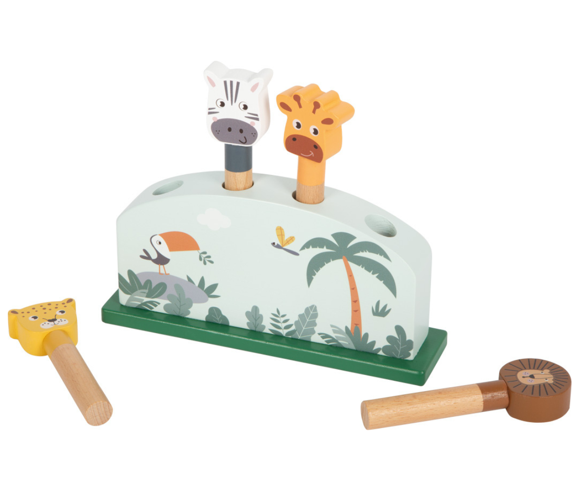 Small foot Safari puidust mäng peenmotoorika ja käe-silma koordinatsiooni arendamiseks