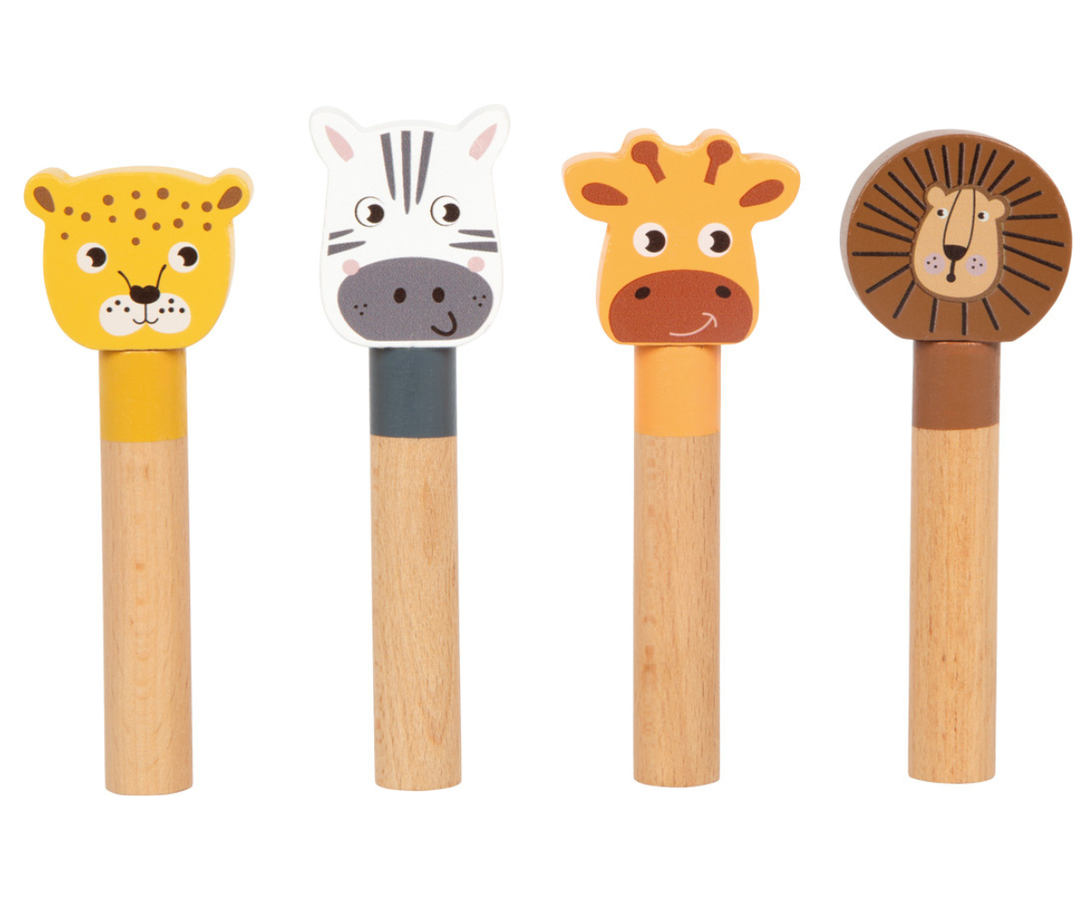 Laste motoorikamäng hüppavate safari loomade ja kujundiaukudega