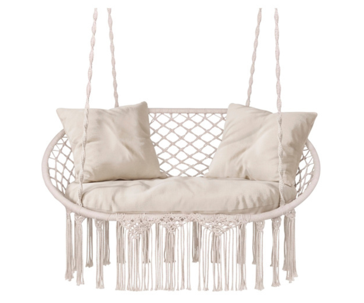 Kahekohaline rippkiik võrguga + seljatoega pehmendus kuni 300kg - kreemikas