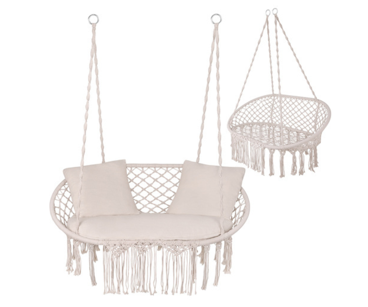 Kreemikat värvi pesakiik kahele tugeva raamiga ja pehme istmega