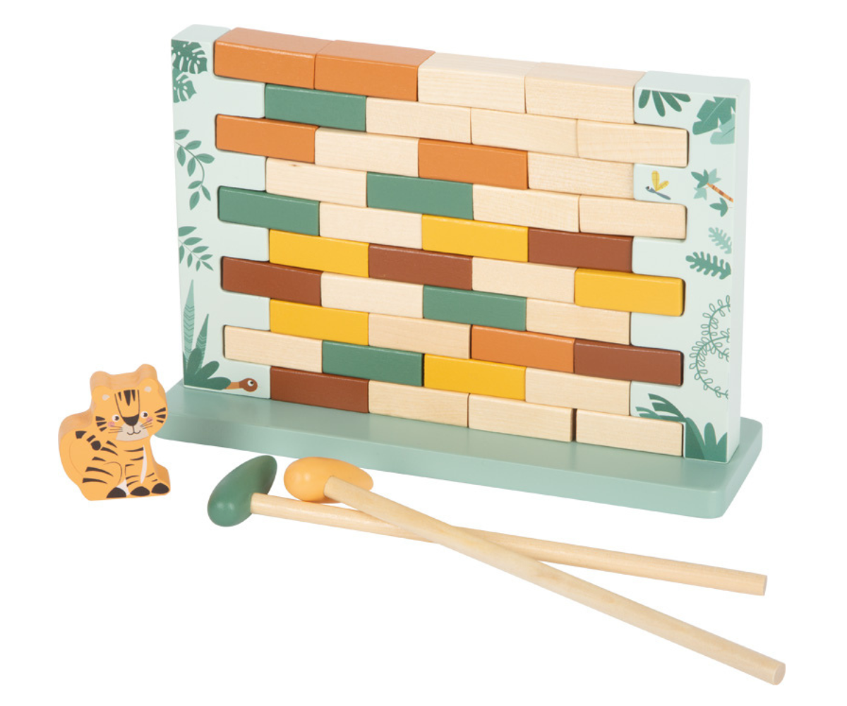 Safari teemaline puidust tasakaalumäng kahe haamri ja klotsidega