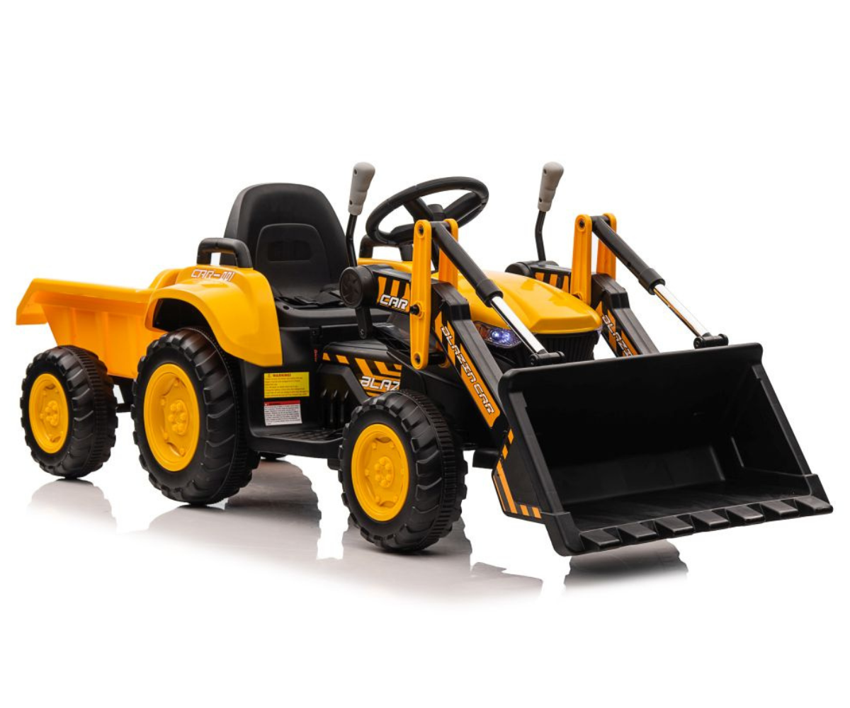 Elektriline laste traktor kollase kere ja funktsionaalse kopaga