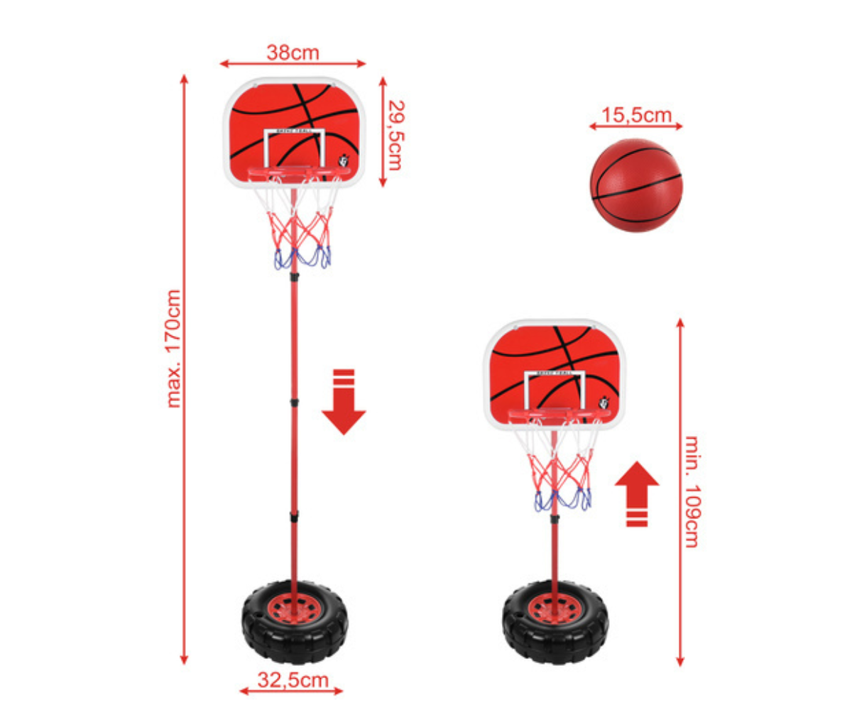 Laste korvpallikorv kompaktse aluse ja 170 cm kõrgusega