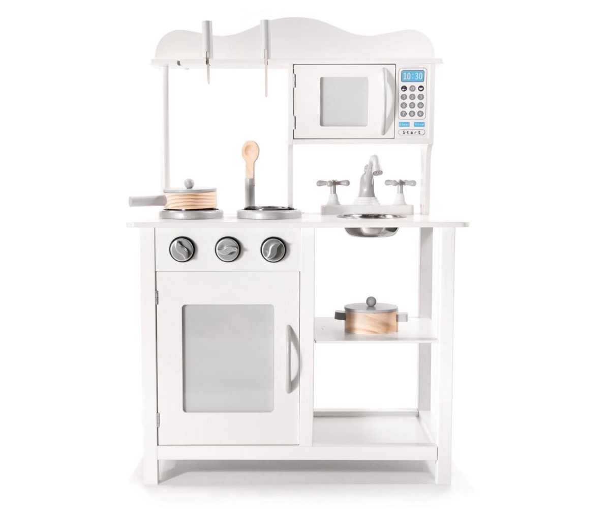 Valge puidust mänguköök lapse rollimängudeks ja kokamänguks
