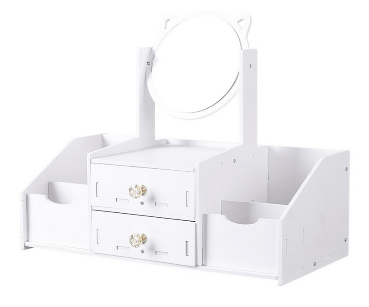 Laste ilulaud peegli, hoiulahtrite ja armsa valge disainiga