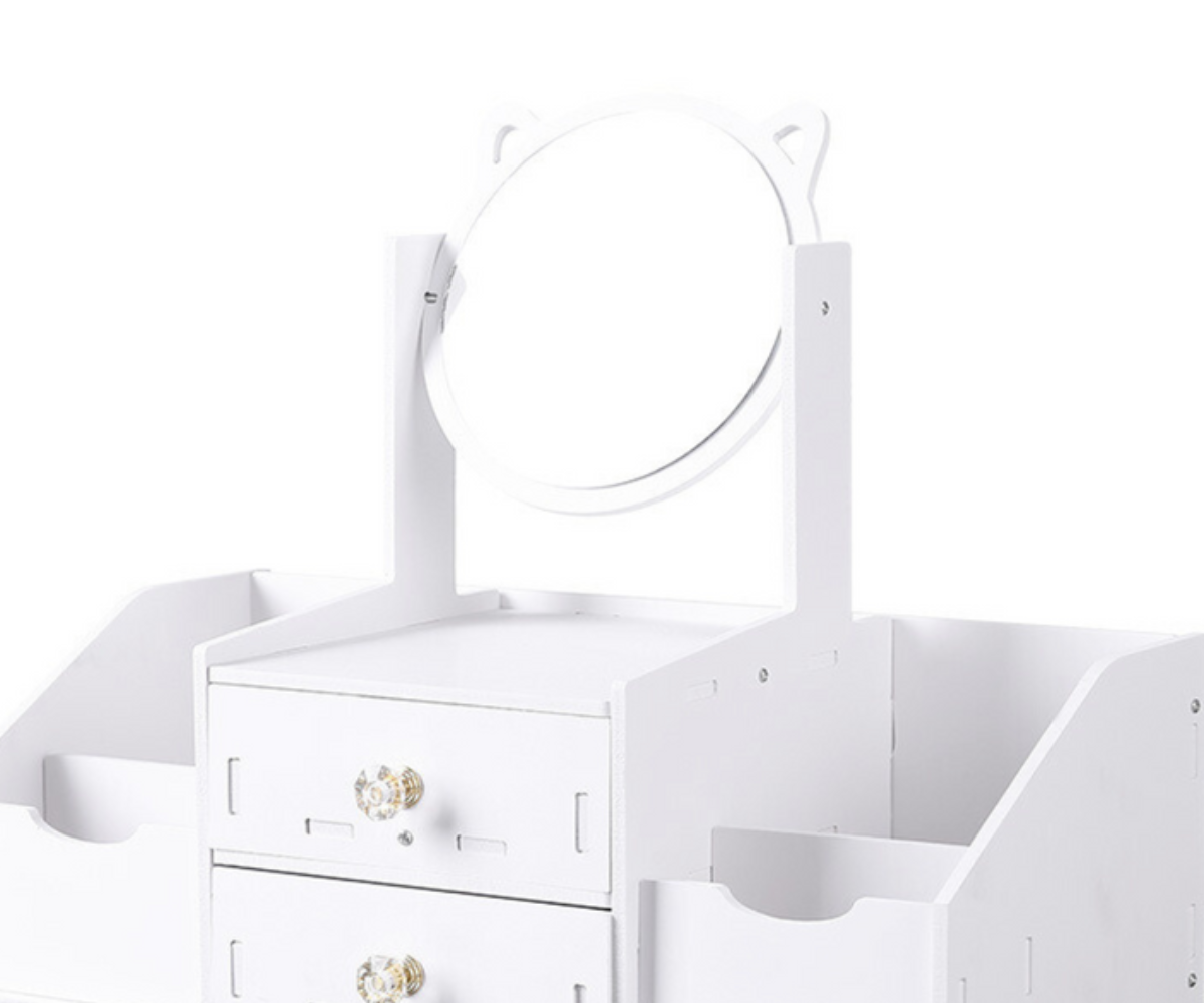 Valge laste tualettlaud peegli ja sahtlitega rollimänguks