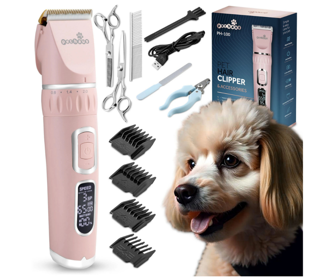 Roosa Pethaus PH-100 lemmikloomalõikur USB-C laadimise ja kammiotsikutega