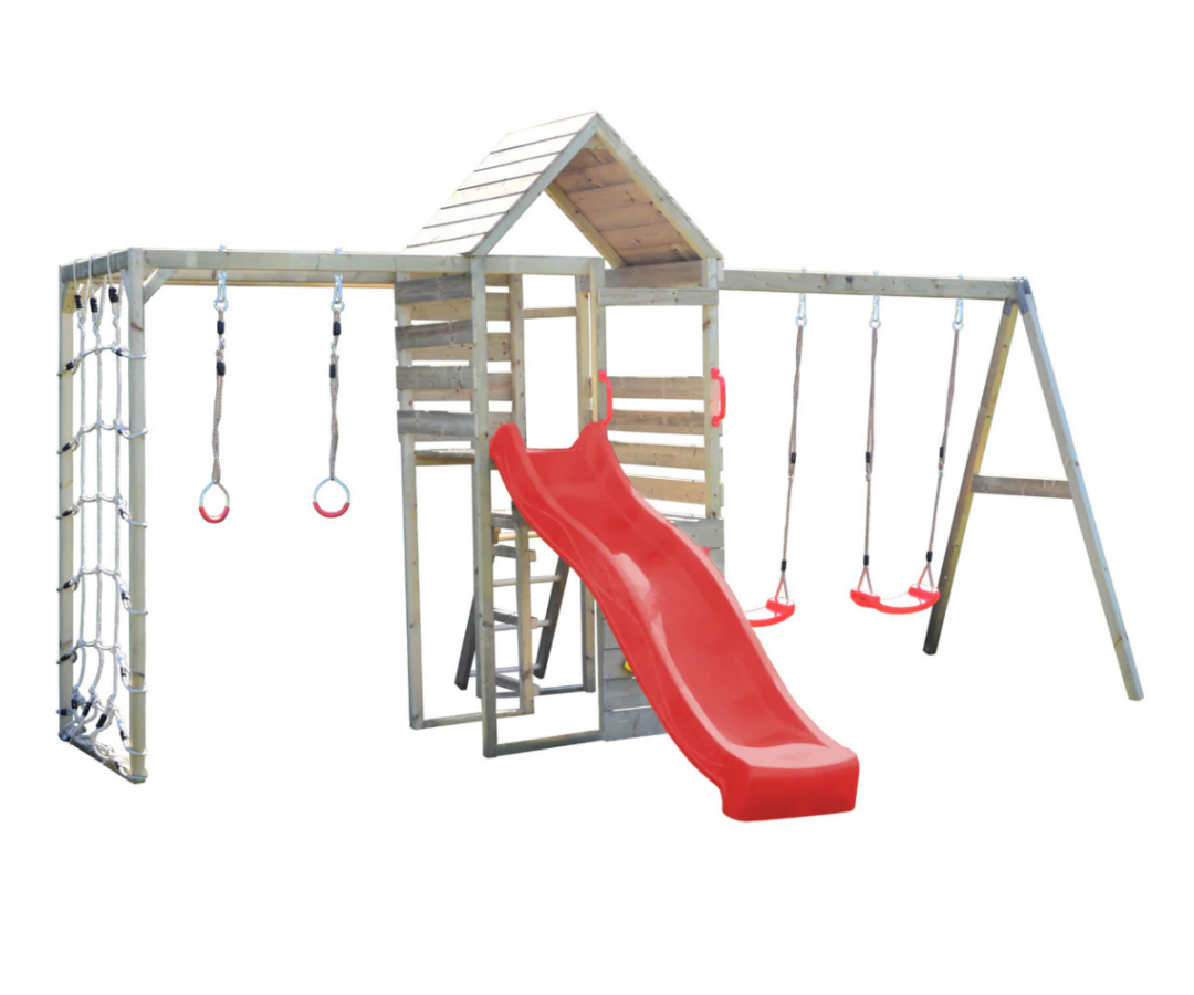 Mänguväljak Hugo + 2-kohaline kiigemoodul + ronila ja punane liumägi