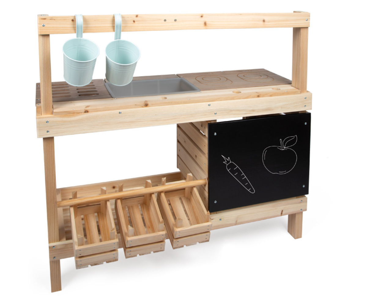 Õueköök ja pood lastele koos metallist tarvikutega