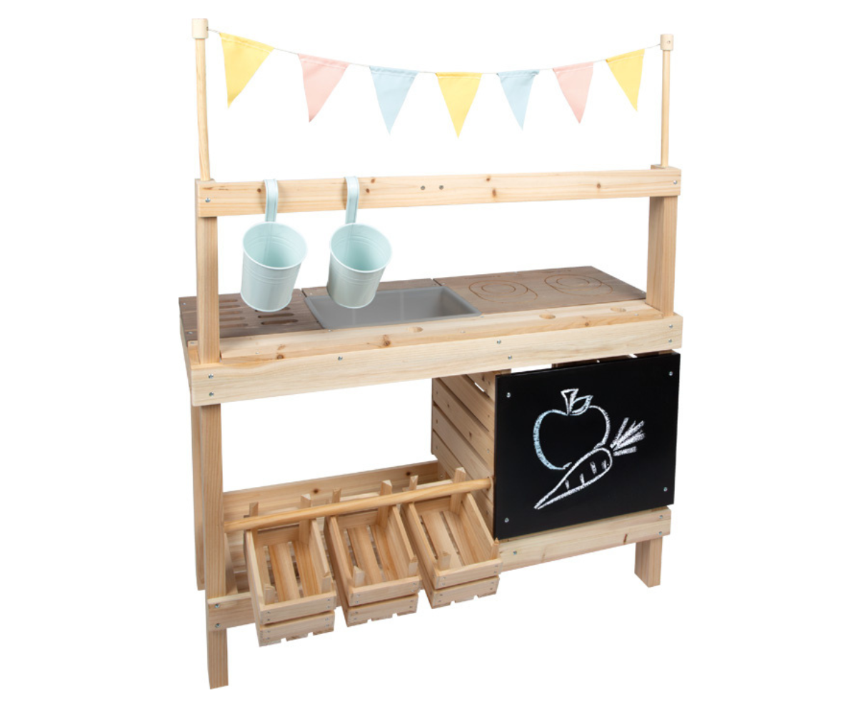 Suur puidust mudaköök aeda väikestele kokkadele