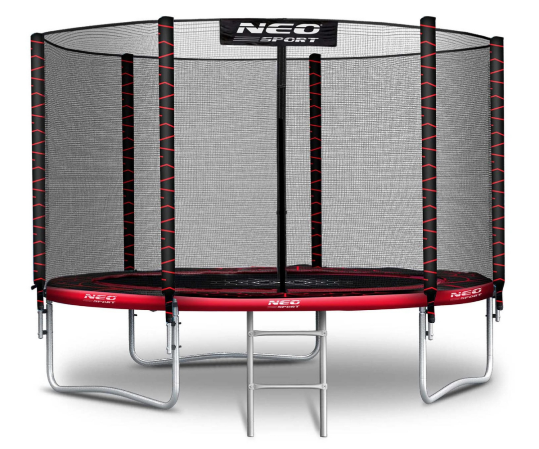 Neo-Sport batuut 312 cm must/punane koos ohutusvõrgu ja redeliga vaade eest