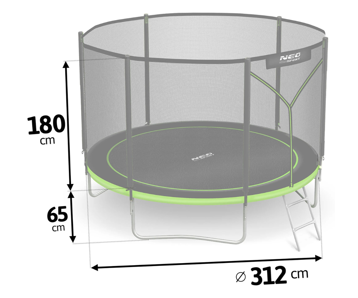 Neo-Sport batuut tugeva turvavõrgu ja metallredeliga.