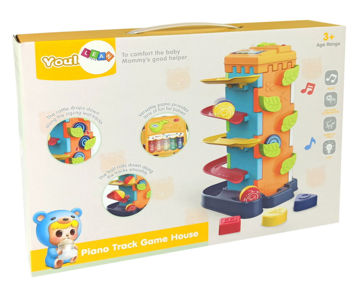 Õppeklotside sorteerija palliraja ja klaveriga väikelastele