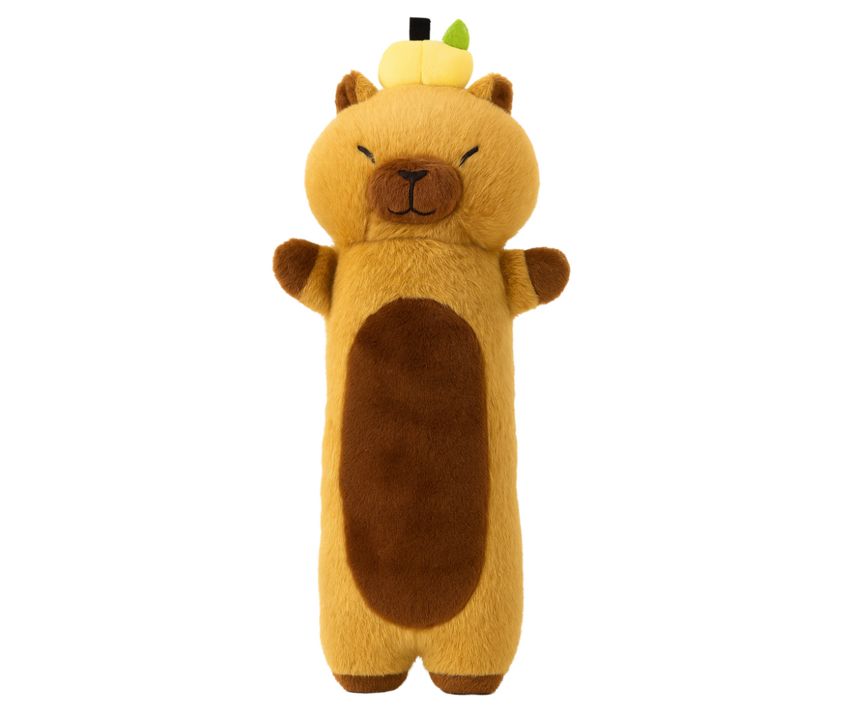 Pruun kapibaara plüüspadi puuviljadetailiga lapse tuppa või diivanile