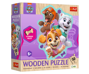 Arendav puidust kontuurpusle rõõmsate kutsikatega lapsele