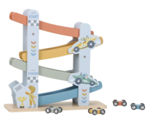 Little Dutch rallirada Blue rõõmsate värvide ja puidust autodega