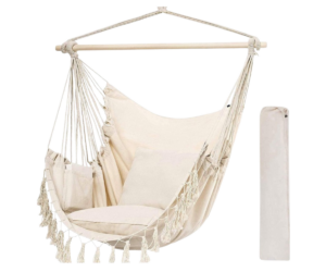 Beež rippkiiktool kahe padja ja küljetaskuga lõõgastumiseks