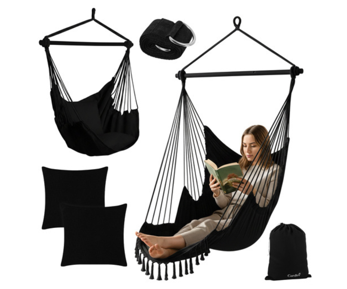 Mugav hall ripptool-kiik pehme istme ja boho-hõngulise disainiga