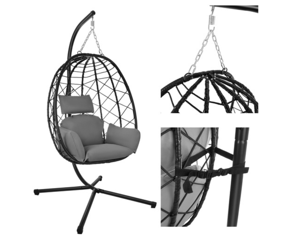 Gardlov kookonkiik metallaluse ja hallide istmepatjadega