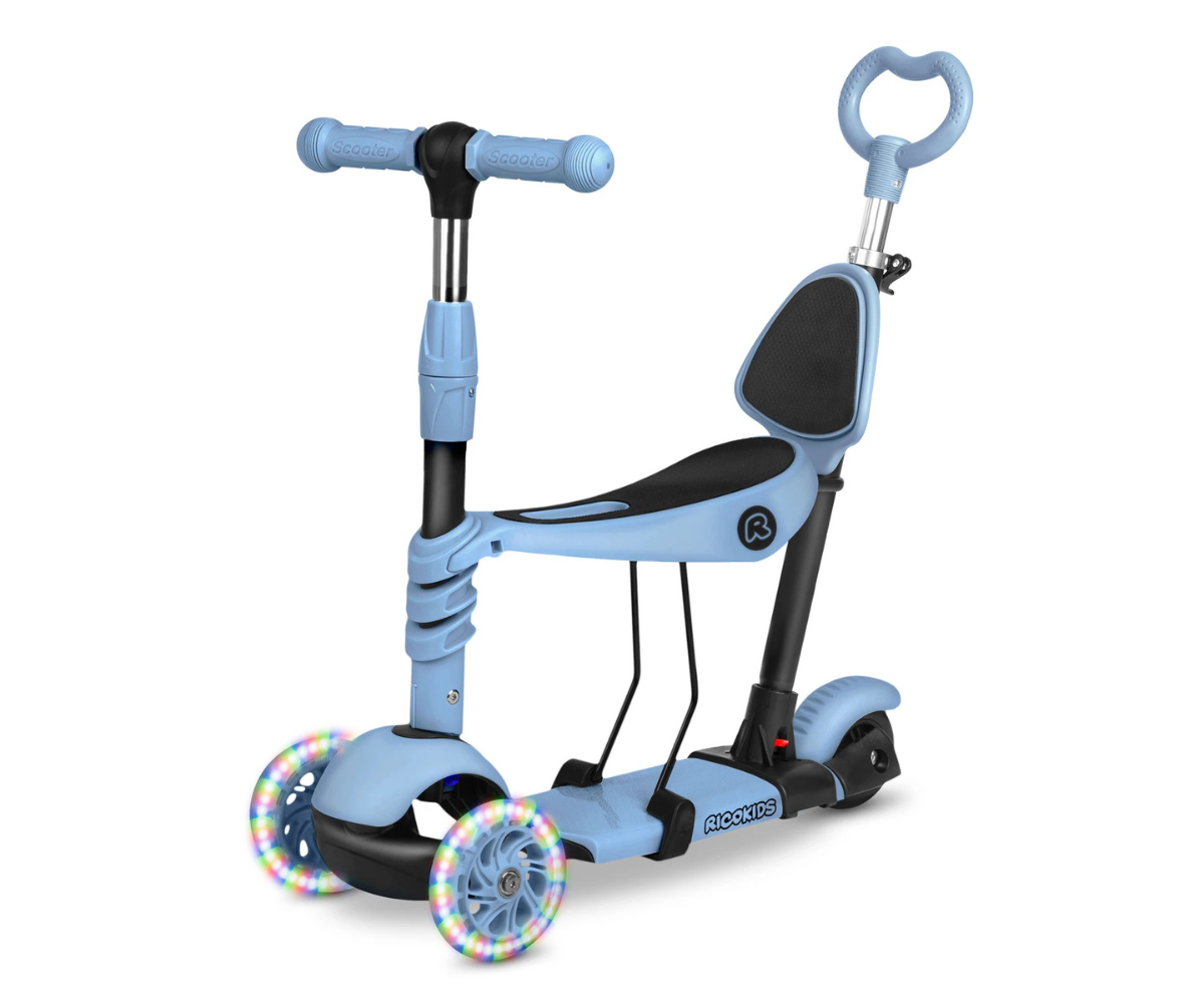 Tõukeratas lükkevarrega Ricokids Todi 3in1 LED (sinine) 12+ kuud
