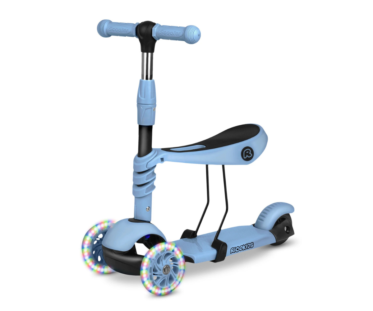 Tõukeratas lükkevarrega Ricokids Todi 3in1 LED (sinine) 12+ kuud