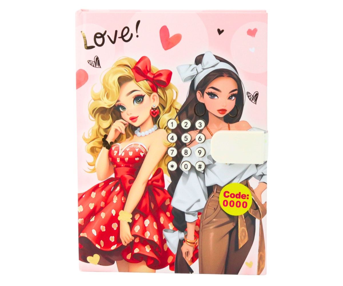 Salapäevik tüdrukule muudetava koodi ja dekoratiivsete lehtedega