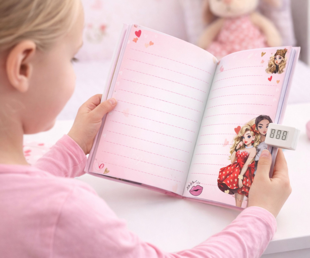 Tüdrukute päevik meloodia, südamekujunduse ja värviliste lehtedega