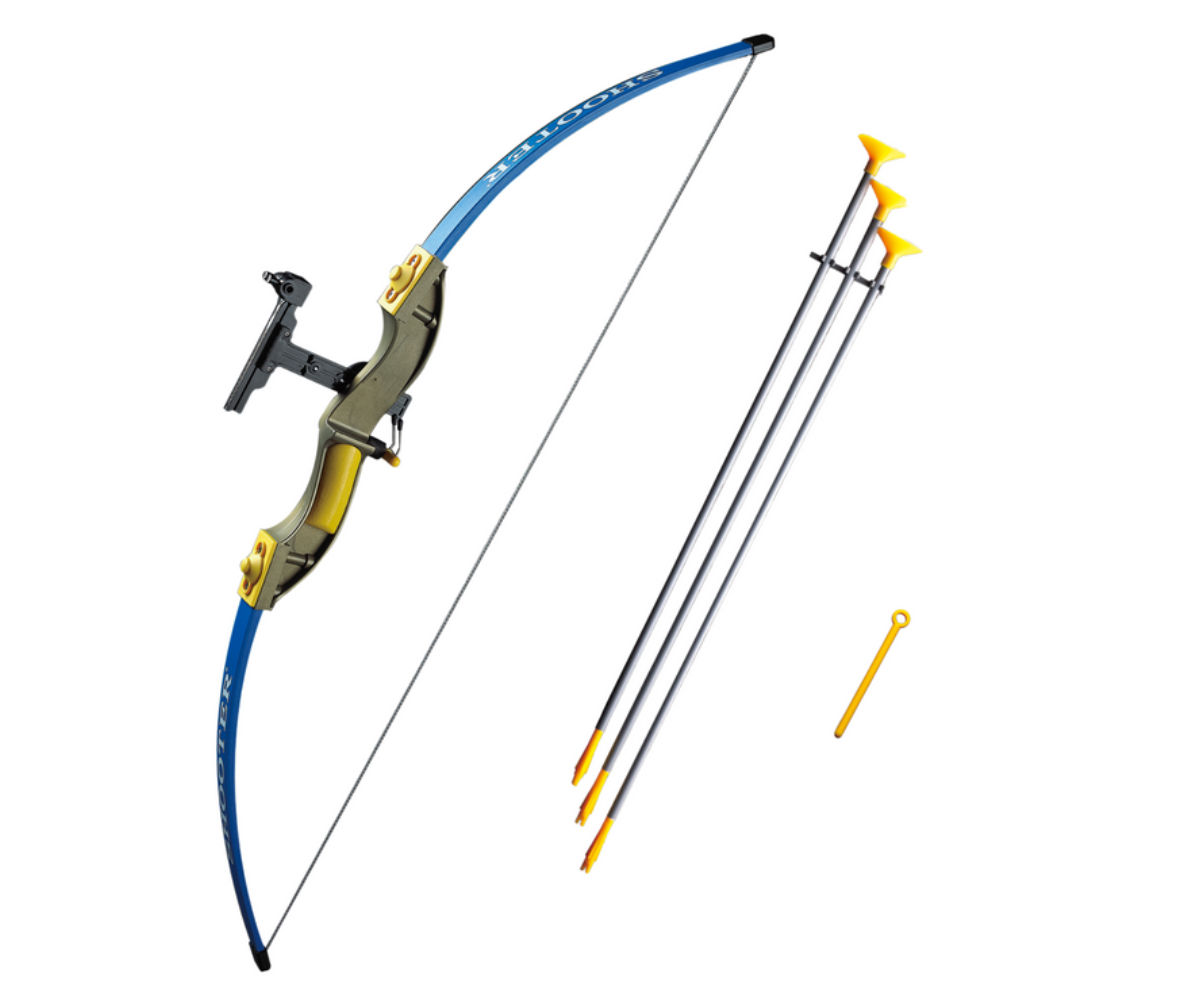 Suur sinine laste vibu kollaste detailide ja ohutute nooltega