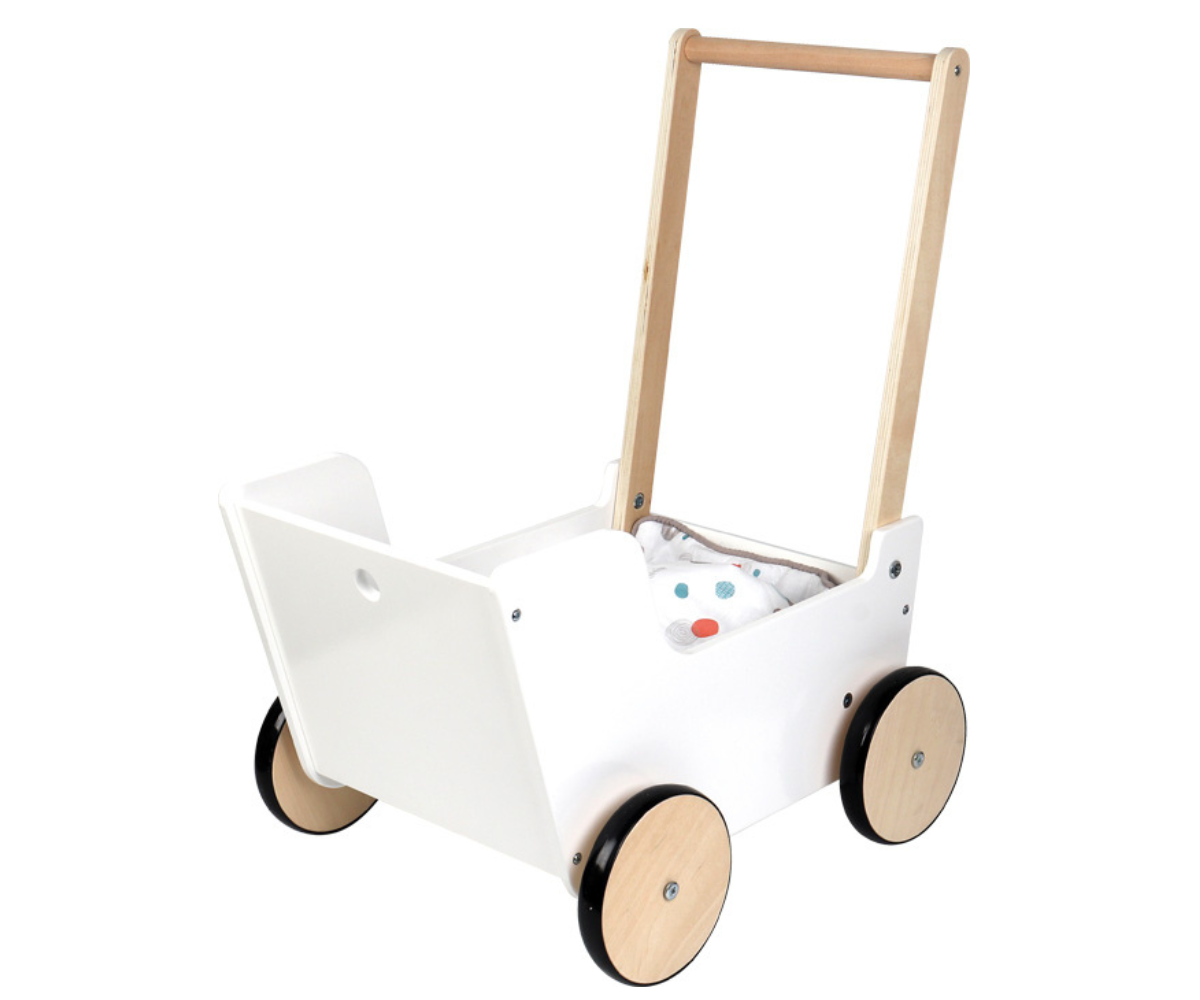 Puidust nukuvanker reguleeritava lükkesanga ja pehmete tekstiilidega